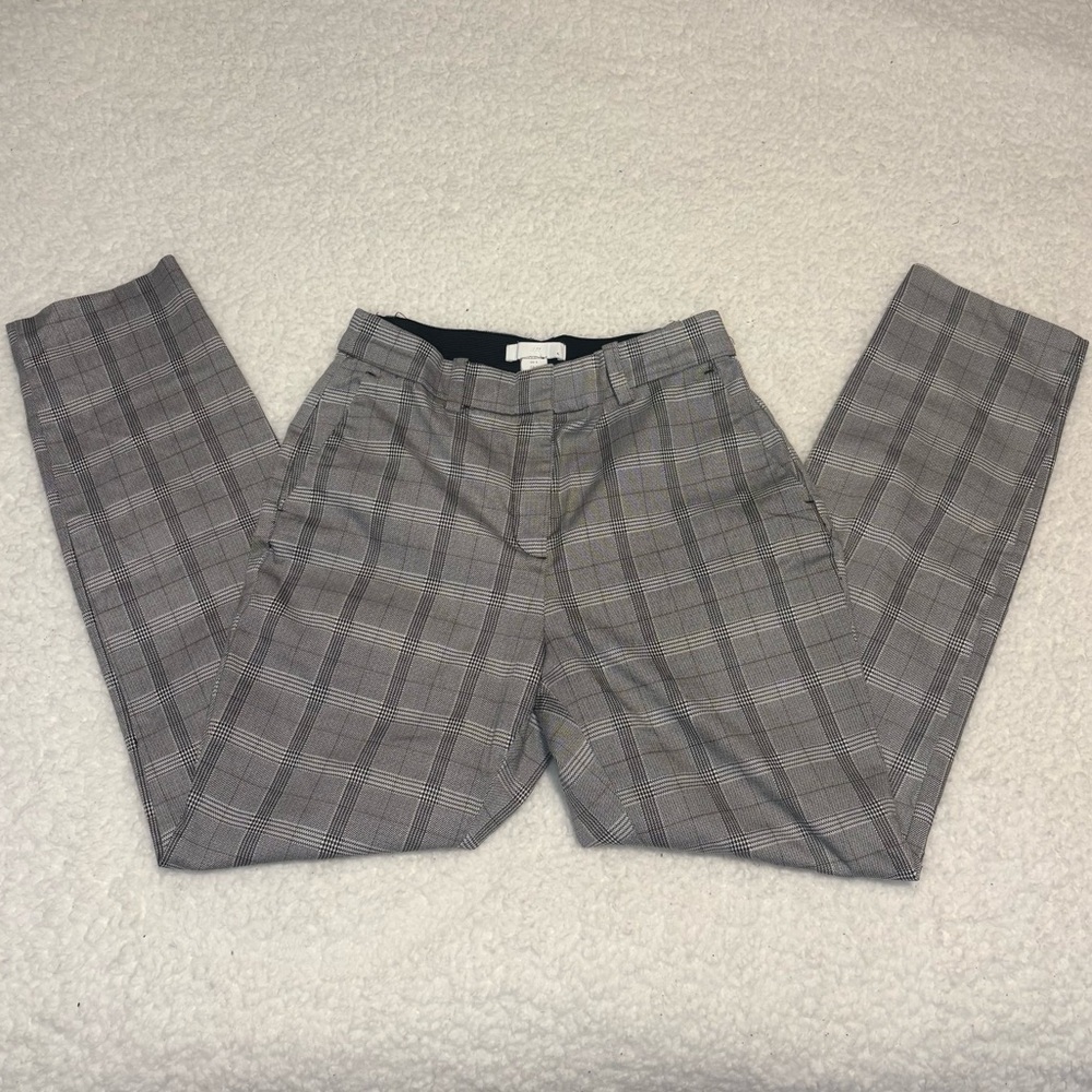 H&M Women Gray Plaid High Rise Straight Leg Trousers